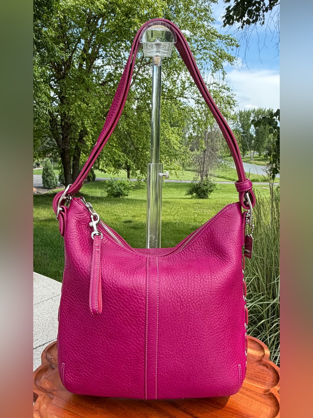 Vintage COACH Legacy Slim Duffel Fuchsia Pink Leather Shoulder Purse 9350 EUC